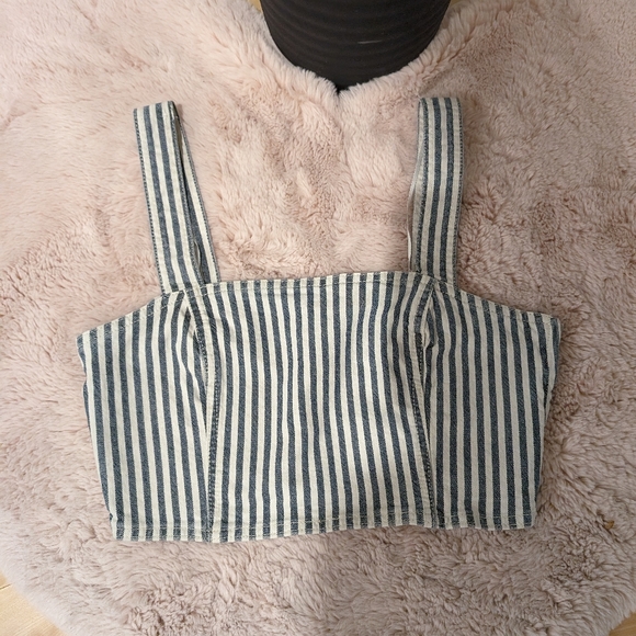 NWOT Zara Striped Jean Crop Top With Side Zipper Size EUR L - Picture 1 of 4